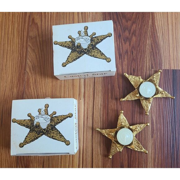 Vintage Solid Brass Casted Star Votive Candle Holder Christmas Xmas - Set of 2 - Picture 2 of 8